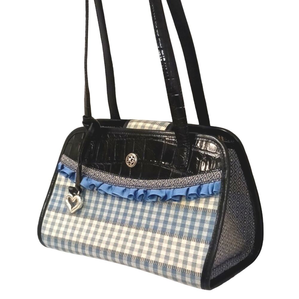 Brighton LEATHER Shoulder Bag Croc Embossed Leather & Whimsical Fabric C144458 - Picture 2 of 16